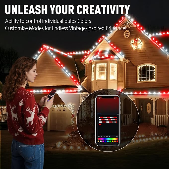Smart C9 LED Christmas Lights Outdoor, 118 FT 150 LED C9 String Lights App Control 105+ Modes Waterproof Connectable RGB Color Changing Christmas Tree Lights for Outside Roofline Patio Home Xmas Decor