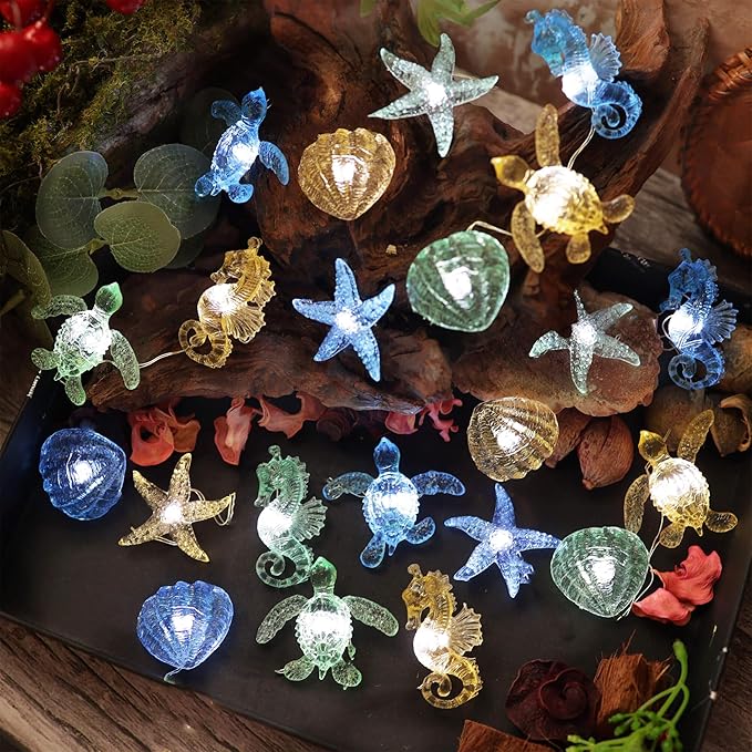 Bartlett Ocean Solar Lights Outdoor- 14ft 40LED Sea Life Décor Turtle Seahorse Shell Starfish-Waterproof Solar Fairy Lights for Outside Christmas Balcony Garden Yard Patio Fence Decoration