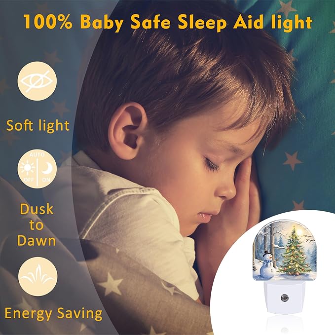 Christmas Tree With Snowman Night Light for Kids,Winter Holiday Snowman Night Light Plug in with Dusk to Dawn Sensor,0.5w Energy Saving Nightlight for Boys Girls Hallway Stairway Kitchen Bedroom