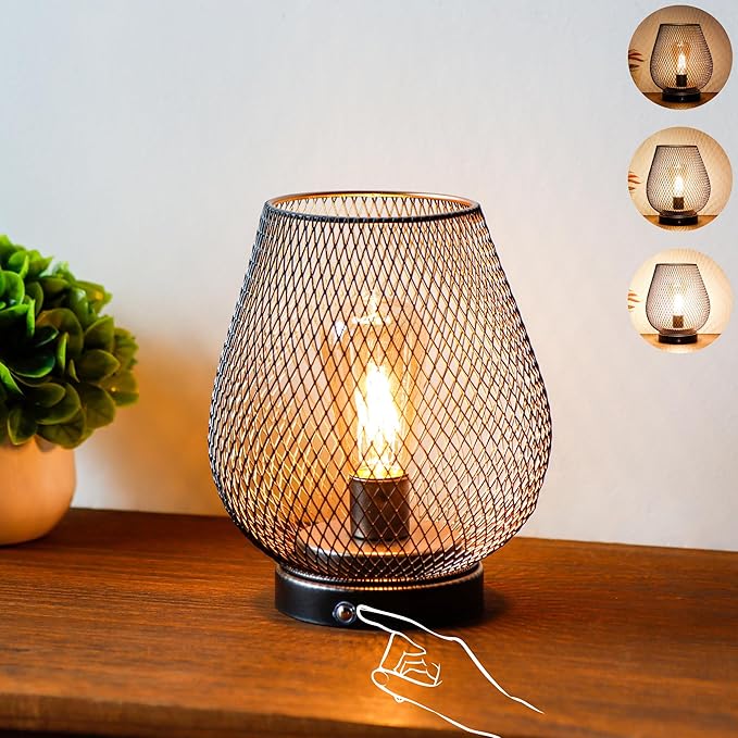 JHY DESIGN Dimmable Touch Bedside Table Lamp Rechargeable Battery Powered Lamp with LED Bulb Cordless Accent Lamp for Weddings Parties Patio Events for Indoors Outdoors(Metal Base, Bronze Egg)