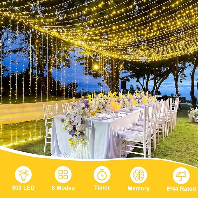 QITONG Warm White String Lights Outdoor, 165ft 500 LED Christmas Light Plug-in, 8 Modes Clear Wire Twinkle Xmas Lights Indoor