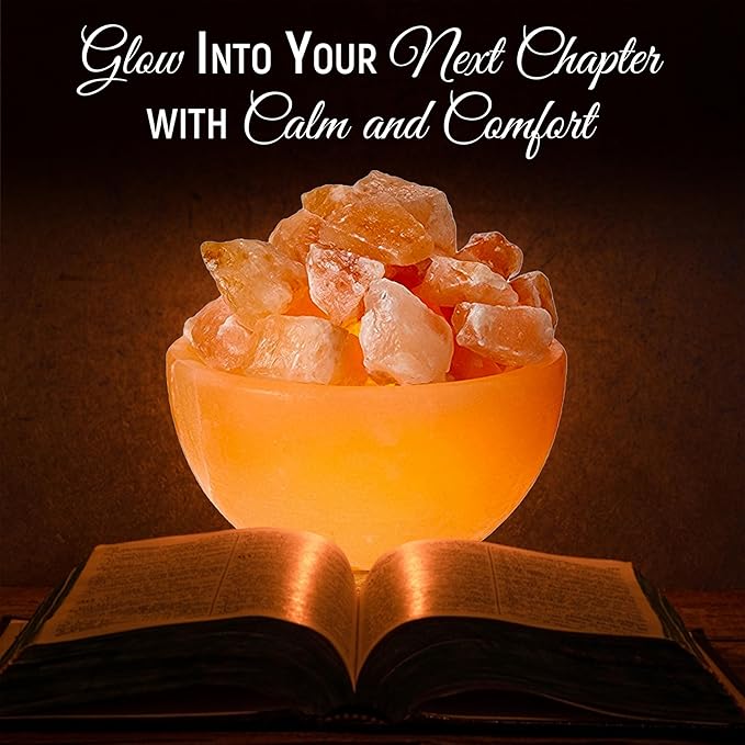 Himalayan Glow Natural Pink Salt Lamp Bowl with Crystal Chunks | Hand-Carved Himalayan Salt Lamp for Air Purification & Calming Ambiance | Home & Office Décor