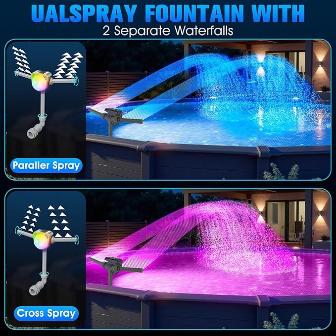 2026 Upgrade Solar Fountain Light Show,Adjustable Dual Spray Sprinkle Pool Fountains for Inground Pool Waterfall,Swimming Pool Water Fountains,Pool Sprayer Fountain for Pool Cooling-Grey