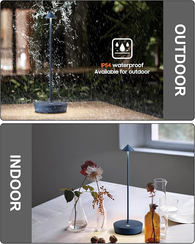 Cordless Table Lamps Rechargeable, 6000mAh Battery Operated LED Desk Lamp Outdoor Waterproof Portable Touch Dimmable Table Light for Patio Restaurant Dining Home Set of 2 Blue