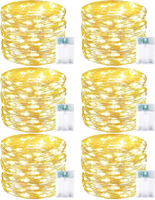 6 Pack Fairy Lights Battery Operated with Timer, Each 20FT 60LED Christmas String Lights Outdoor Indoor, Cuttable Battery Twinkle Light for Bedroom Home Wedding DIY Christmas Decorations (Warm White)