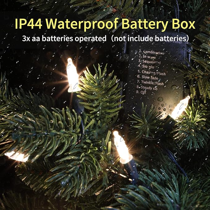 100LED Mini Lights,Green Wire,Waterproof Battery Case,Multi Functions,Timer,Warm White（2 Sets - Each 50 Count LED）