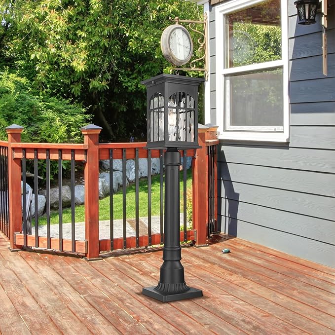 Outdoor Solar Post Lights with Pier Mount Base, Dusk to Dawn Aluminum Solar Pole Light with Remote Waterproof, Auto On/Off Fence Deck Post Lighting for Pathway Garden Walkway Street