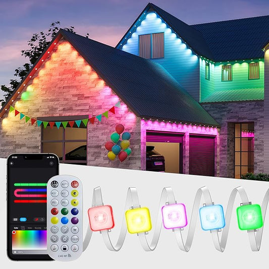 Permanent Outdoor Lights,50ft 36LEDs Eternity Lighting,RGB+IC Smart Eaves Light IP67 Waterproof,for Halloween, Christmas, Holiday, Party,Compatible with Alexa, Google Assistant
