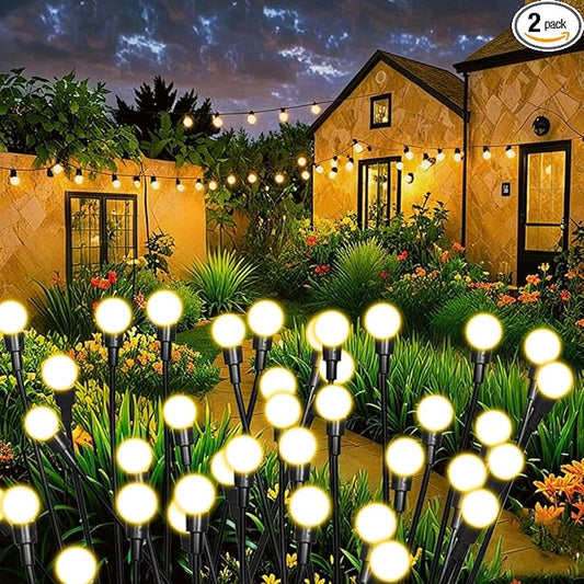 2 Packs Firefly Lights Solar Outdoor, 16 LED Warm Solar Walkway Lights Outdoor, Waterproof Garden Decor with 2 Modes, Lawn Lights for Front Yard Backyard Yard and Pathway