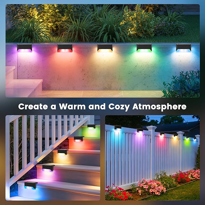 SOLPEX Solar Deck Lights Outdoor, Solar Fence Lights Waterproof LED Step Light for Outside,Patio,Stair,Garden,Yard,Railing,Front Porch, Balcony Decor(16 Pack RGB)