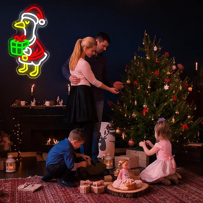 Christmas Neon Sign for Wall Decor Dimmable Christmas Goose LED Neon Light for Party Bedroom Christma Decor for Window Kids Room Santa Claus Sign Festival Gifts for Kids Size 15.7 * 8.7in(GLNA004)