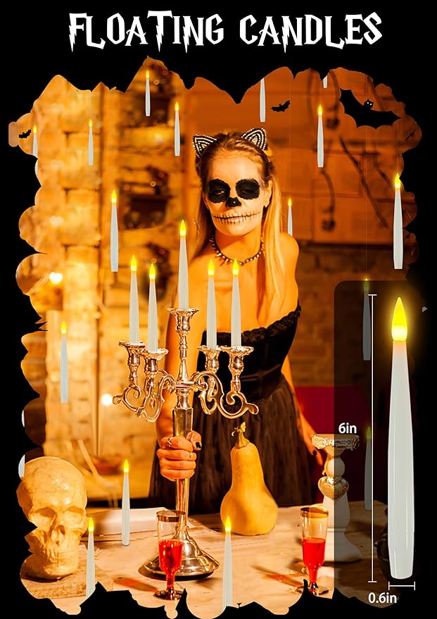 Christmas Decoration Floating Candles with Remote, 15 PCs Taper Flickering with 2-Key Remote, 3D Warm Light LED Flameless Candle Battery Operated Classic Taper Candle Set for Home Party Xmas Gift