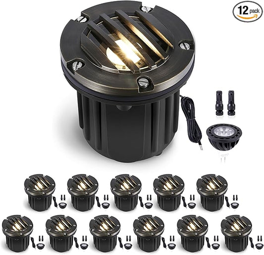 Gardenreet Landscape Low Voltage Well Light - Brass 12V in-Grade Lighting, Wired LED Electric Replaceable Bulb Fixture, Antique Bronze for Pathway Wall Yard with 5000K Daylight White MR16 Bulb