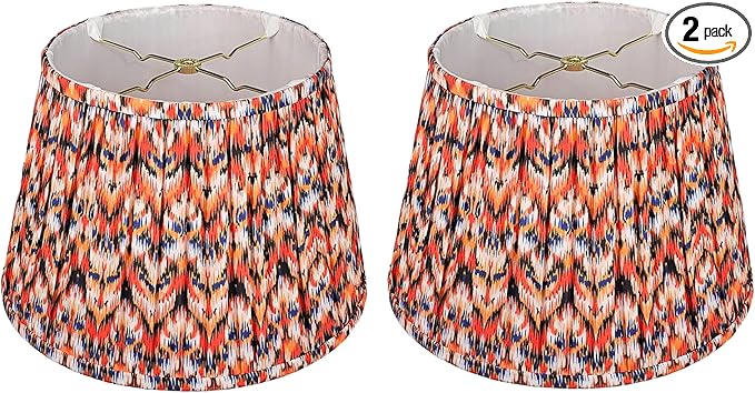 RDI Set of 2 Pleated Pattern Fabric Lampshade, Flora Collection, Large Lamp Shade, 10.5 x 16 x 11 inch (Top x Bottom x Height), Orange Oasis - 2 Pack