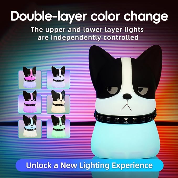 Led Cute Frenchie Night Light, Dimmable Nursery Kawaii Lamps, Super Squishy Silicone USB Rechargeable Touch Control Bedside Lamp, Used for Camping Party Room Decor(Frenchie)