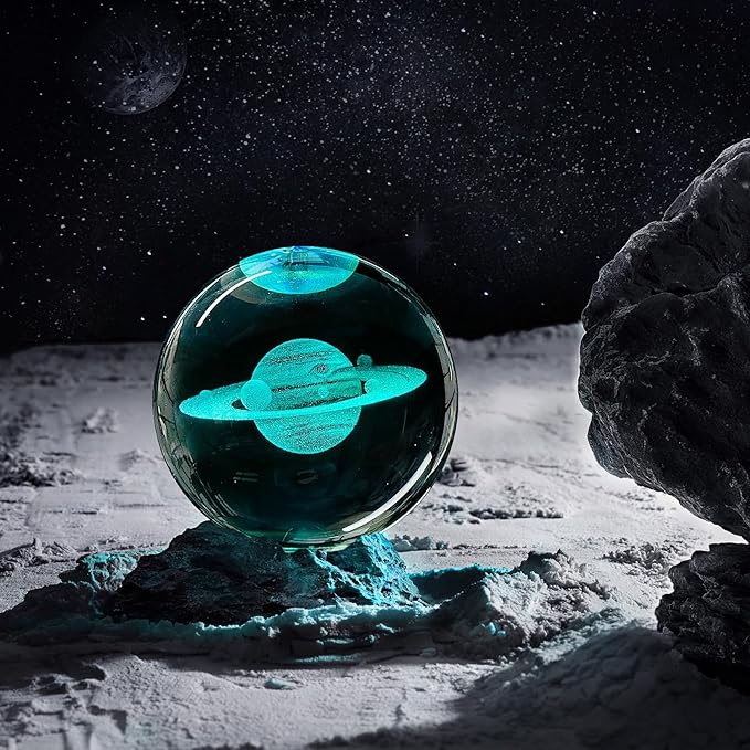 3D Crystal Ball Night Light - 3.15 inch Saturn Galaxy Planet Glass Ball Lamp with 16 Color Changing and Remote Control - Ideal for Bedroom Decor, Gifts for Friends, Kids, Christmas, Birthday