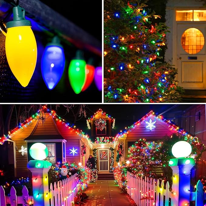 27.5FT C9 LED Christmas Lights Outdoor Battery Operated Lights with 8 Mode Remote Control, 50 Twinkle Big Christmas Light for Colored Xmas Tree Light & Home Yard Lawn Decorations