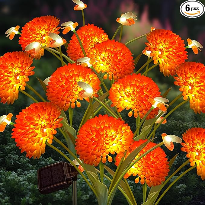 Solar Garden Lights, 6 Pack Swaying Bee Lights with Flowers, Waterproof Firefly Light Outdoor for Garden Patio Yard Pathway Decoration, Gifts for Women Mother's Day