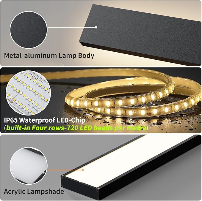 2 Pack 15.75 inch Modern LED Outdoor Wall Light, 3000K 4000K 5000K 10%-100% Dimmable Lights for Outside, IP65 Waterproof Exterior Long Wall Lights for House, Porch, Garage, Patio, Yard, Entrance Black