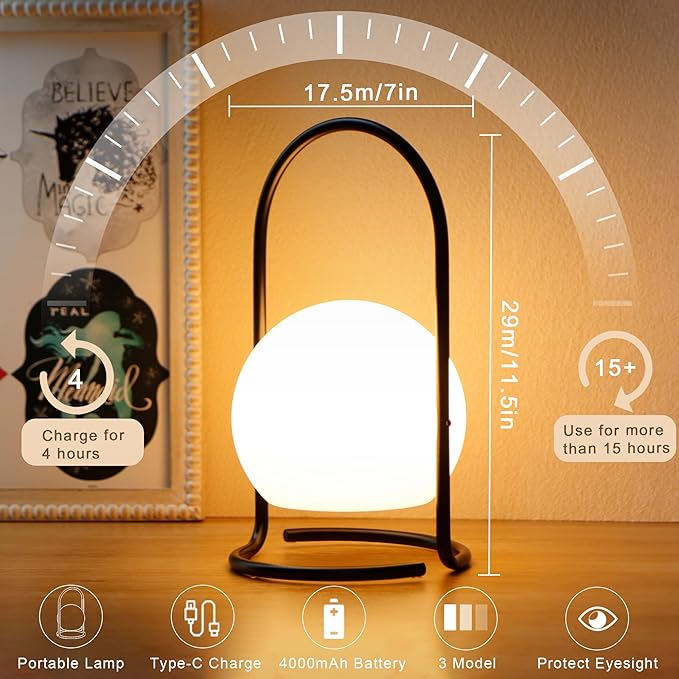 TRIROCKS Portable Cordless Lantern Outdoor Lanterns Waterproof 3-Mode USB Rechargeable Table Lamp with Remote Powerful 4000mAh Battery Powered Camping Lantern for Home Patio Bar Balcony Indoor Outdoor