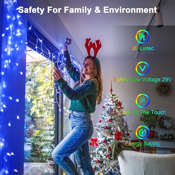 132FT 1332 LED Outdoor Christmas Lights - 296 Ice Drops, 12 Pro Modes with Timer Memory & Brightness, Waterproof Hanging Ice String Light for Holiday Wedding Garden Fence House Decor (Blue)