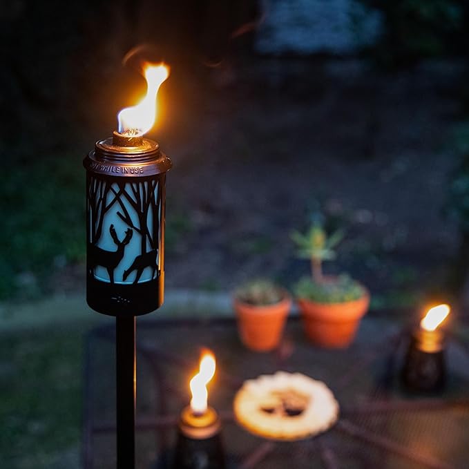 TIKI Brand Hunter Metal 64.5 Inch 2-Pack Torch, Patio, Backyard, and Lawn, Cabin Décor, Up North, Easy Installation, Outdoor Décor Torch, Black, 1123123