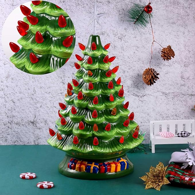 Boao 100 Pieces Ceramic Christmas Tree Bulbs and 5 Stars Replacement Plastic Bulbs for Ceramic Christmas Tree Decorations(4.7 mm Diameter,Red)