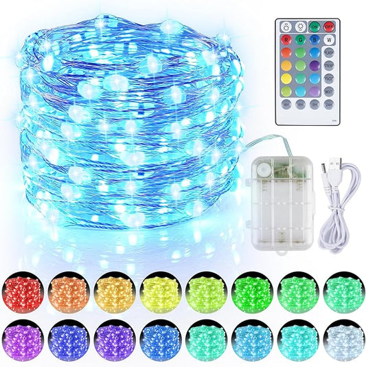 33ft Fairy Lights Battery Operated, 16 Color Changing String Light with Remote Timer, RGB Waterproof Twinkle Lights for Indoor Outdoor Room Garden Yard Gift Party Christmas Décor
