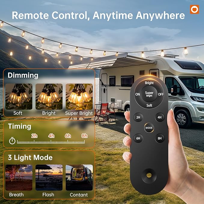 addlon 35FT Solar String Lights Outdoor, IP54 Waterproof Solar Powered with Remote & USB Port, 10+1 LED Shatterproof Bulbs, Dimmable Solar Light Outdoor for Camping Backyard Bistro Porch