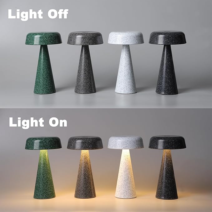 Cordless Mushroom Lamp Rechargeable, Portable Battery Operated Table Lamp Waterproof, Touch Dimmable Night Light for Bedroom/Patio/Dinning/Outdoor (Gypsophila Black)
