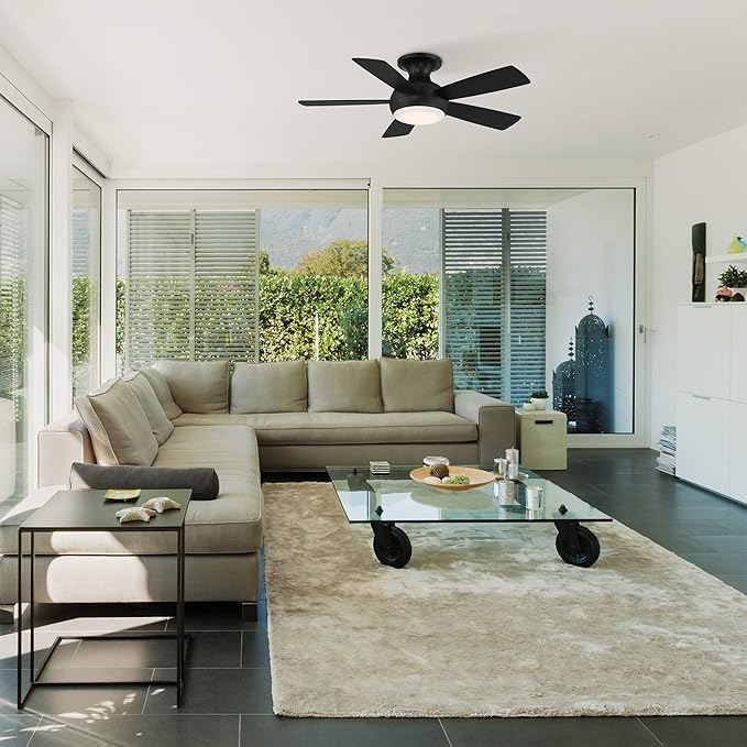WAC Lighting F-034L-MB Odyssey 44" Hugger Ceiling Fan with LED Lights & Remote, Matte Black