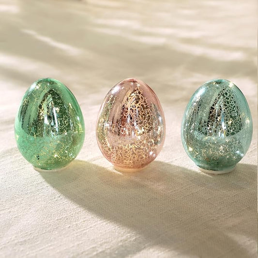 Easter Eggs Decoration Handcrafted Glass Egg Light for Nursery Egg Night Light Battery Operated Ideal Easter Table Decorations (Set of 3)
