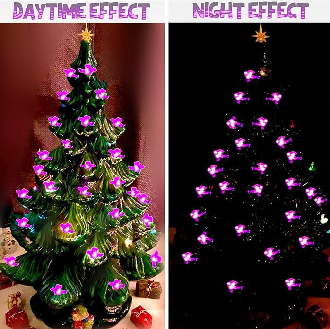 117Pcs Ceramic Christmas Tree Purple Martin Bird Replacement Lights Bulbs and 1 Angel/3Stars Topper Ornament for Ceramic Tree Décor - Medium Plastic Pegs.