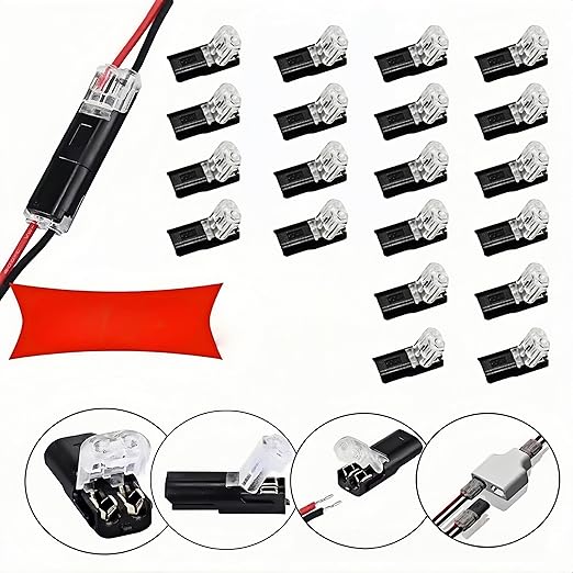 D2 2Pin Way 18-22AWG Waterproof Wire 1.5-2.1mm Push-in Led Strip Lights Connectors, Double Wire Plug in Connector - 20 Pcs Quick Disconnect Wire Connector
