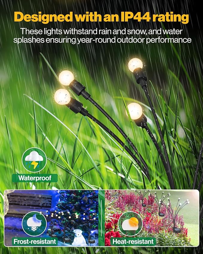 Sunco Solar Firefly Pathway Lights, Swaying Outdoor Garden Landscape Lighting, 2400K Warm White, Waterproof Yard Patio Ground Lights, Cross Spike Stake for Easy in Ground Install 3 Pack.