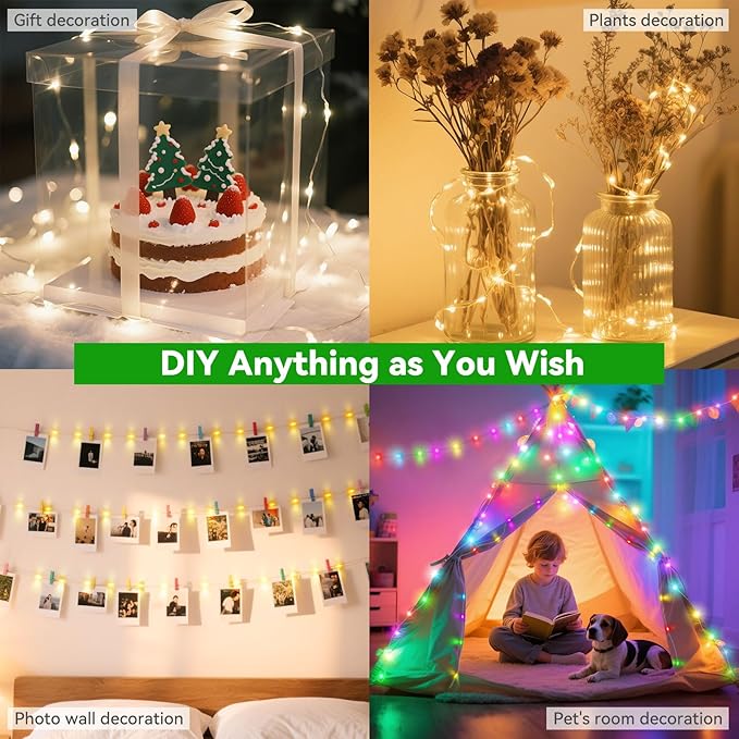 Lithome Led Christmas Fairy Lights Plug In, 200LED 66FT Color Changing Fairy Lights with Remote, 9 Modes Led Christmas Lights Indoor Dimmable, RGB Fairy String Lights Twinkle for Xmas Home Party Decor