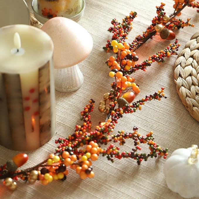 Fall Garland with Lights Harvest Berry Garland - 6.5 FT 25 LEDs Warm Orange Fairy Lights Battery Operated with Remote Ideal Autumn Lights for Thanksgiving Decorations Fall Decorations for Home