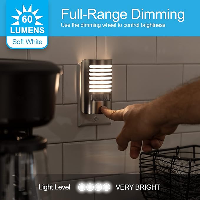 GE LED Night Light, Motion Sensing, Dimmable, Louver Shade, Brushed Nickel, Plug-in, UL-Certified, Ideal Nightlight for Bedroom, Bathroom, Kitchen, Hallway, and More, 67551