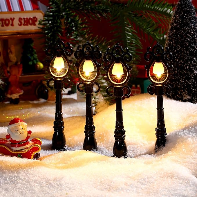 Baquler 12 Pcs Christmas Lamp Posts Christmas Village Accessories Miniature Fairy Street Lamps Decorative Uptown Mini Street Lights Pathway Lantern for Xmas Holiday Decoration DIY Craft(Retro)