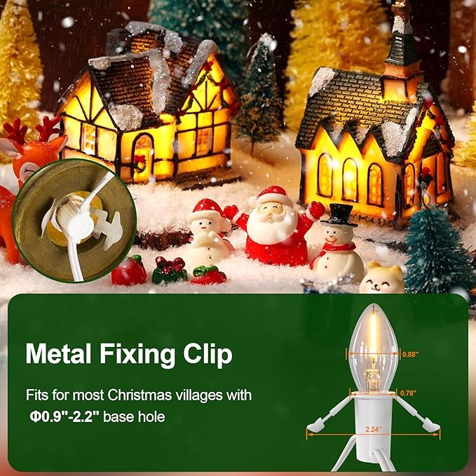 SURAIELEC Accessory Cord with 4 LED Bulbs, 10.5ft Christmas Village Lights, House Light Replacement with On/Off Switch, C7 Cord for Halloween Decorations, UL Listed, Set of 2