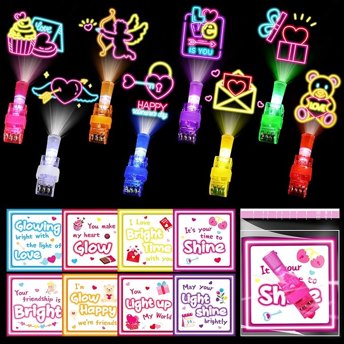 36 Pack Valentines Day Gifts for Kids Classroom LED Finger Lights, Valentines Exchange Cards Gifts Prizes Party Favors for Boys Girls