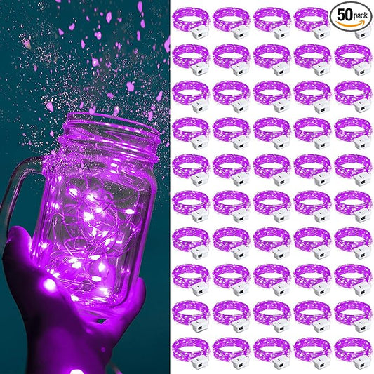 ZGWJ Fairy Lights Battery Operated, 50 Pack Twinkle String Lights 20 LED 7FT 3 Lighting Modes for Bedroom Decor, Easter, Halloween, Christmas, Party Indoor and Outdoor Decoration (Purple, 50PCS)