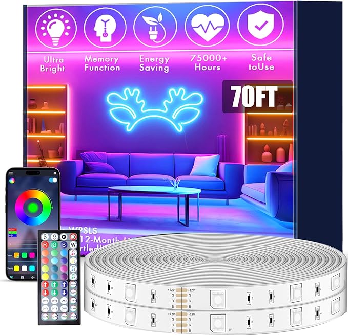 roperry 70FT Outdoor LED Strip Lights,IP68 RGB LED Lights with Remote and APP Control, Outdoor Strip Lights for Pool, Balcony, Roof, Garden, Stairs (1 Roll)