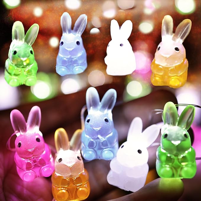 Easter Decorations Rabbit String Lights, 10 ft 30 LED Bunnies Battery Operated with Remote for Tabletop House Front Patio Wedding Kindergartens Party Jashika