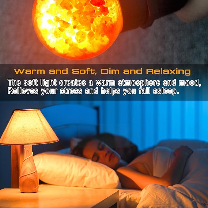 E26 Himalayan Salt Lamp Light Bulbs 3W, 2200K Warm Amber Night Light Bulbs 100lm, E26 G45 Pink Salt Rock Lamp Bulb for Bedroom Sleep, Stress Relief, Ambient Mood Lighting, Decor, Non-Dimmable, 4 Pack