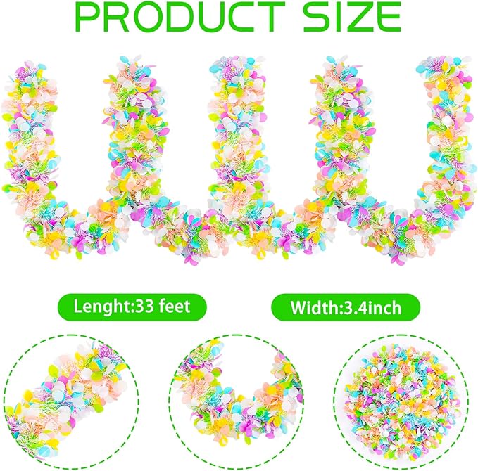 GlyinnHe 33Ft Easter Tinsel Garland with Confetti Colorful Metallic Tinsel Twist Garland Spring Hanging Garland Decoration for Easter Holiay Door Tree Mantel Party Supplies