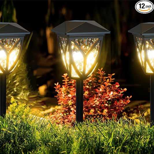Ensenior 12-Pack Solar Lights Outdoor, 3000K LED Solar Garden Lights for Pathway, Yard, Patio, Walkway, Planter, Waterproof, Energy-Efficient Landscape Lighting