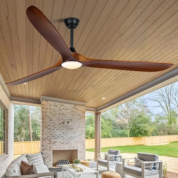 82 inch Large Ceiling Fan with Light, Outdoor Ceiling Fan for Patio with Light, Solid Wood Propeller Large Ceiling Fans with Lights, Quiet DC Motor High CFM for Patios Farmhouse Exterior