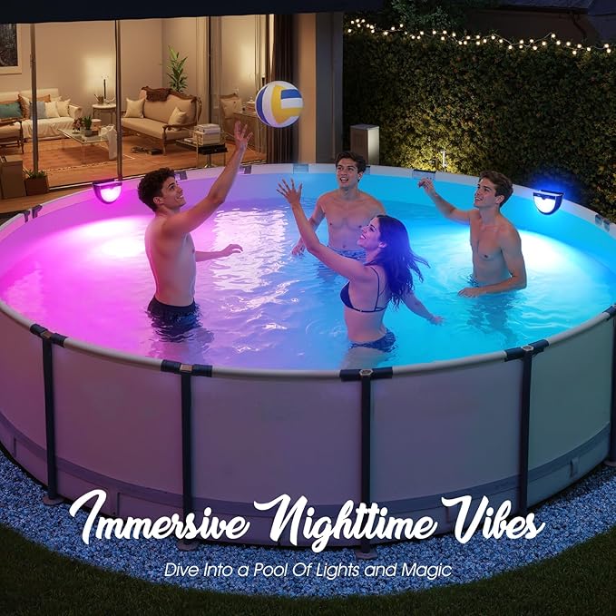 Solar Pool Lights for Above Ground Pools, solars Pool Lights with 10 Lighting Modes, Upgraded Frame Pools Solar Light, RGB Outdoor Waterproof Swimming Pools Light, Pool Accessories 1PK