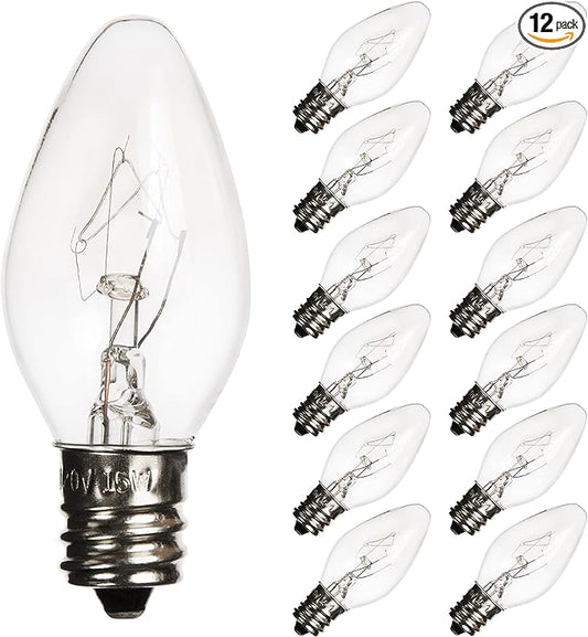 12 Pack Salt Lamp Light Bulbs 15 Watt, Himalayan Salt Lamp Original Replacement Bulbs E12 Socket Long Lasting Incandescent Bulbs Warm Light